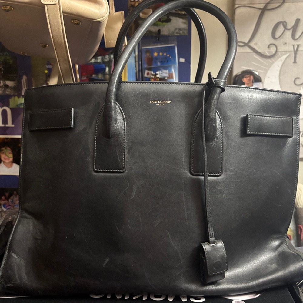 Saint Laurent Black Leather Sac De Jour Style Tote